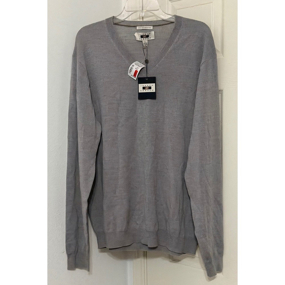 Joseph Abboud Mens XXL Gray Extra Fine Merino Wool V-Neck Sweater NWT